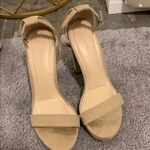 Nude Suede Ankle Strap Heels